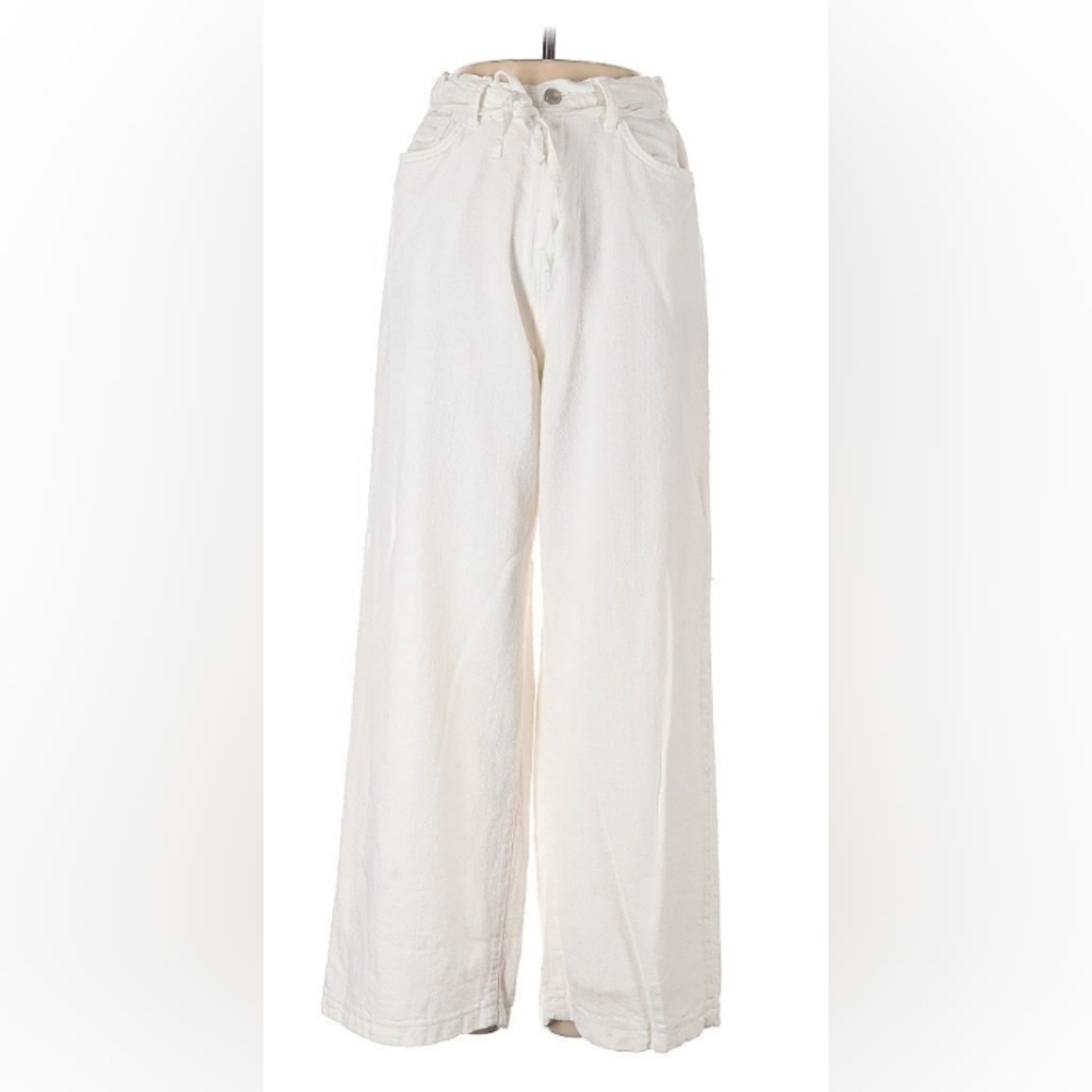 RPM Elegant White Cream High Rise Wide-Leg Pants W/ Fabric Belt